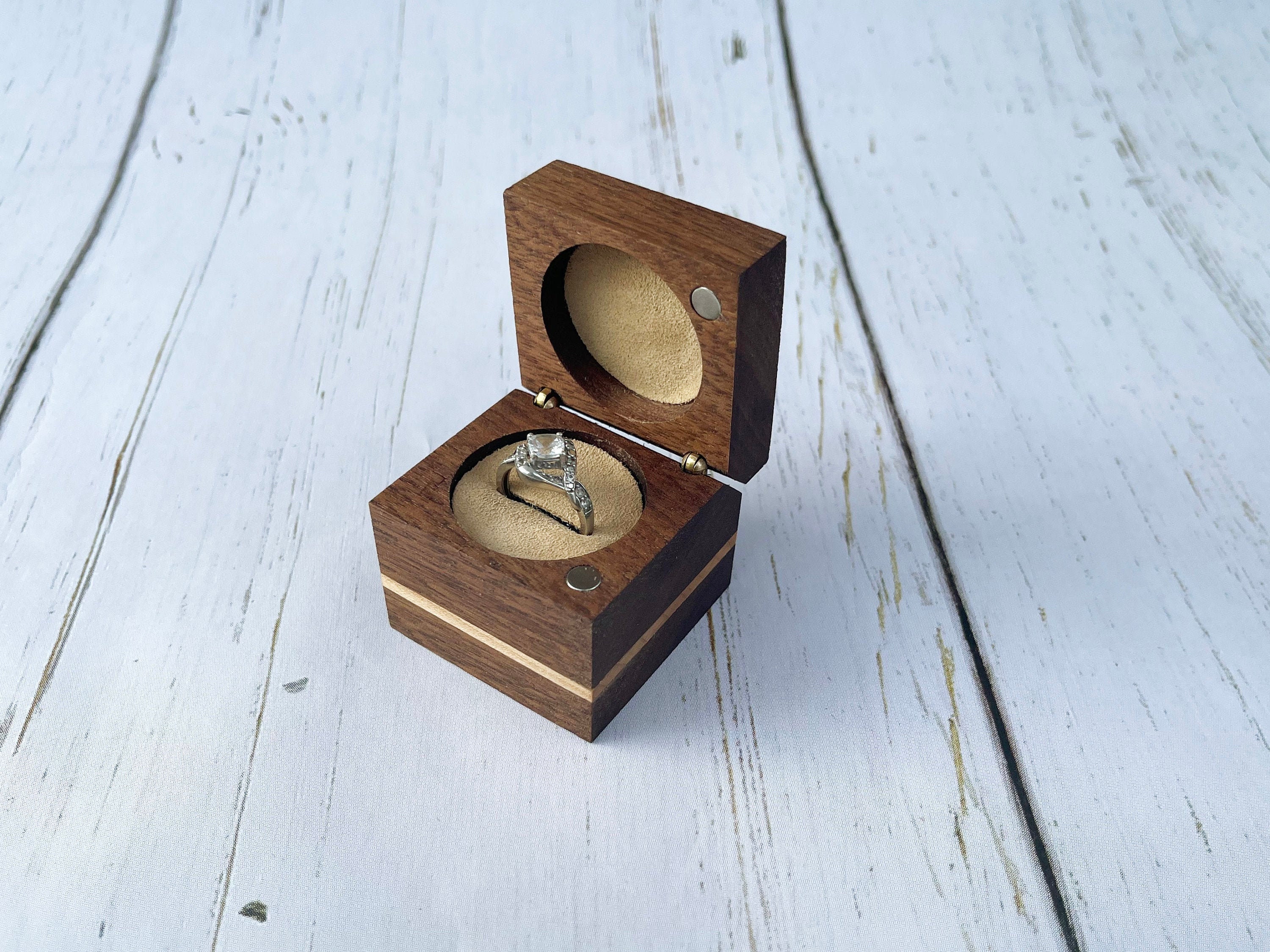 Walnut with maple insert ring box for wedding and engagement Etsy