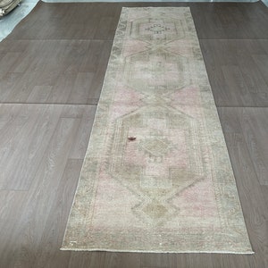 Oushak Vintage Runner Rug Entryway 3.65x12.80 feet - Cream Neutral Runner Rug for Kitchen
