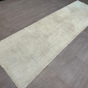 Beige Runner Rug Kitchen 3.5x12.0 feet - 4&#39;x12&#39; ft vintage runner rug - wool handmade runner rug - turkish vintage rug 4x12 ft - cream rug