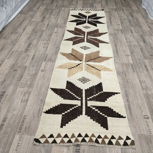 3x12 Vintage Runner Rug - 3&#39;x12&#39; ft Herki Runner Rug - Herki Oushak Runner Rug-Special Star Design Herki runner rug for Entryway and Kitchen