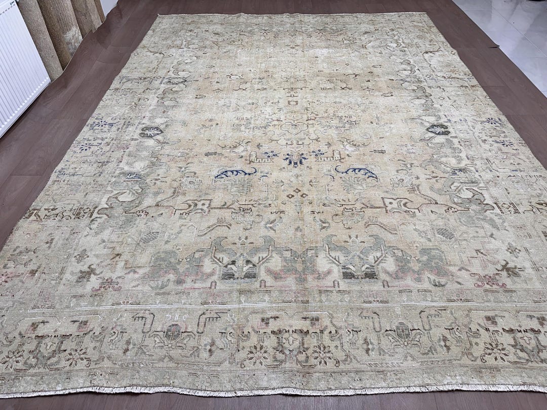 Cream Turkish Rug Oversized Cream Turkish Rug: 10x13 Ft, Handmade Wool Palace Area Rug - Etsy