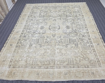 Vintage oushak turkish oversized area rug for living room and kitchen rug - hand knotted wool area rug 8.96 feet X 11.42 feet