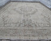 9x11 Cream Vintage Heriz Area Rug Palace for Saloon - Wool Hand Knotted Extra Large Area Rug for Livingroom - Turkish Neutral Area Big Rug