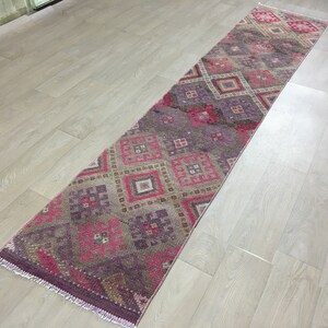 2.23 x 10.82 feet Turkish Red Herki Runner Rug for Hallway or Entryway / Oushak Wool Hand Knotted Vintage Runner Rug Colorful for Bedroom