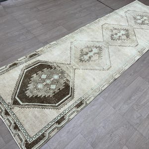 Turkish Creme Runner Rug Bedroom - 3x13 ft Oushak Vintage Rug Runner - 3&#39; x 13&#39; Handmade Wool Runner Rug for Kİtchen - Entryway Neutral Rug