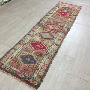 3&#39;x10.00&#39; feet Colorful Turkish Vintage Herki Runner Rug for Kitchen/3x10 Wool Handmade Oushak Herki Runner Rug/Rustic Wool Woven Herki