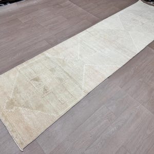 3x12 feet Runner Rug Cream Color - Handmade Oushak Runner Rug for Entryway - Anatolian Vintage Runner Rug - Turkish Cream Runner Rug - Large