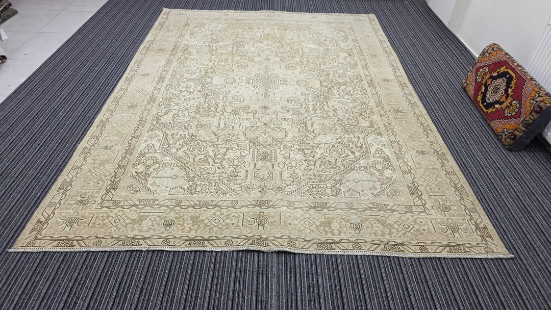 84x72 Rug 7.84x10.80 Feet Cream Vintage Oversized Area Rug - Large Hand Knotted ...