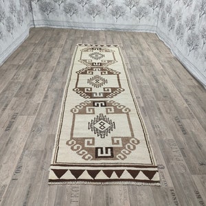 3x12 ft Cream Herki Runner Rug for Entryway - 3&#39; x 12&#39; feer Oushak Herki Runner Rug for Kitchen and Bedroom - Oushak Creme Runner Rug