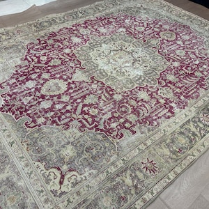 Oversized Red Area Rug: 10&#39;x13&#39; Vintage Hand-Knotted Bohemian Wool Rug