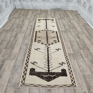 3.21x10.5 feet Turkish Herki Rug Runner - 3&#39;x10&#39; ft Vintage Herki Runner Rug for Kitchen - 3x10 Wool Hand Woven Vintage Herki Runner Rug