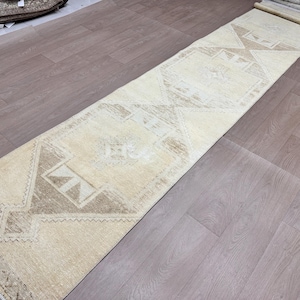 3x14 feet Cream Runner Rug - Vintage Handmade Oushak Runner rug for Entryway and Kitchen - Anatolian Turkish Runner Rug - 2.72x13.74 ft