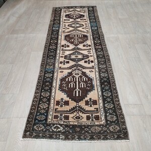 Vintage Runner Rug Entryway - 3.25 x 9.77 feet Oushak Brown runner rug for hallway - hand knotted runner rug - brown decorative runner rug