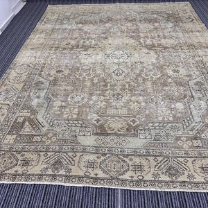 10x12 Handmade Wool Rug - 10&#39;x12&#39; ft Vintage Cream Area Rug for Kitchen and Hallway - Living Room Extra Large Area Rug for Office Room