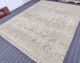 Oversized Handmade Vintage Oushak Turkish Wool Rug (9x12 ft)