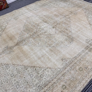 10x12 feet Cream Oversized Wool Rug - Handmade Wool Turkish Large Rug - Extra Large Palace Oushak Rug - Neutral Vintage Oversize Rug
