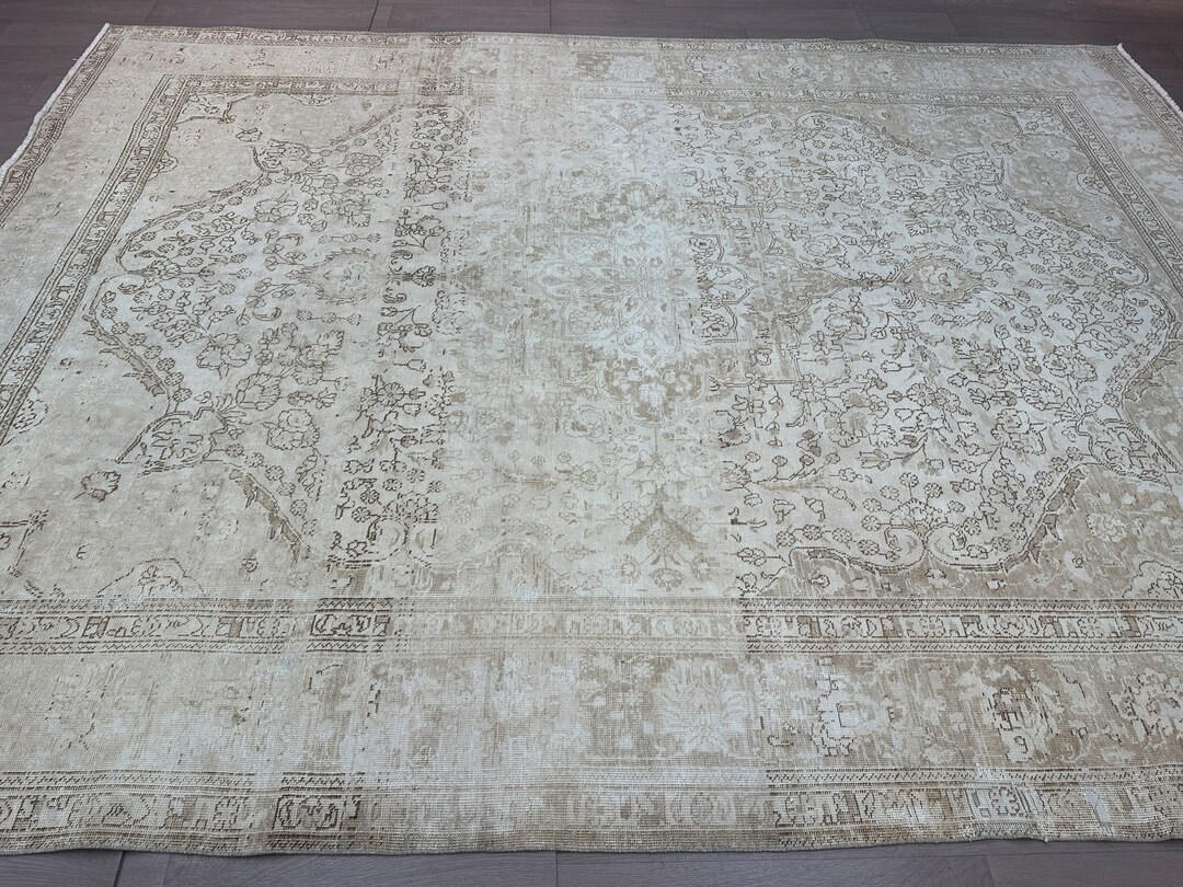 Cream Turkish Rug Oversized Cream Turkish Palace Rug: Vintage Handmade Wool Area Rug (9. ...