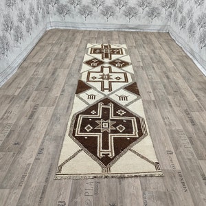 3x12 Wool Handmade Oushak Herki Runner Rug/Kurdish Vintage Herki Runner Rug for Entryway and Diningroom/Office Hallway Herki Runner Rug