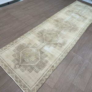 3.5x12.5 feet Vintage Cream Runner Rug for Kitchen and Office Room - Anatolian Creme Turkish Runner Rug for Entryway - Beige Runner Rug