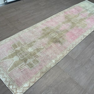 Pastel Handmade Wool Runner Rug - 3.51x12.82 feet Vintage Runner Rug - Entryay and Kitchen for Home Decoration Runner Rug 4&#39;x13&#39; feet