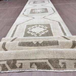 Turkish Neutral Runner Rug - Vintage Cream Runner Rug 3.05x15.32 ft - Oushak Creme Area Runner Rug for Entryway and Hallway -Bohemian Rustic