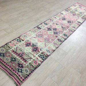 2.55x12.04 ft Wool Kitchen Herki Runner Rug / 3x12 Turkish Oushak Herki Runner Rug for Hallway and Livingroom / Anatolian Vintage Herki Rug