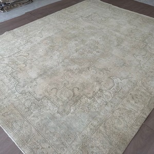 10x13 Area Rug / Vintage Oushak Area Rug / Cream Extra Large Area Rug / 10&#39;x13&#39; ft Anatolian Palace Area Rug / Tribal Oushak Area Rug 10x13