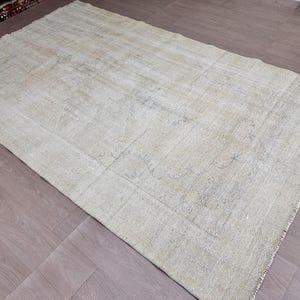 6x10 feet Cream Neutral Area Rug for Hallway, Kitchen Hand Knotted Beige Area Rug, Vintage Turkish Area Rug, Entryway Area Rug