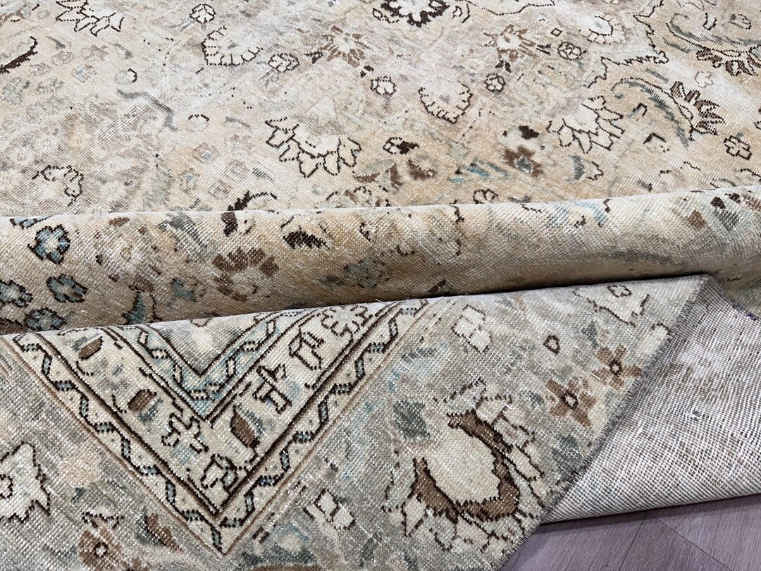 クリーム色のハンドノットウールエリアラグ：特大ニュートラルラグ