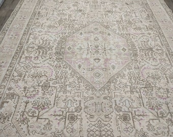 Oversized Vintage Turkish Area Rug: Hand-Knotted Wool, 9'x12'