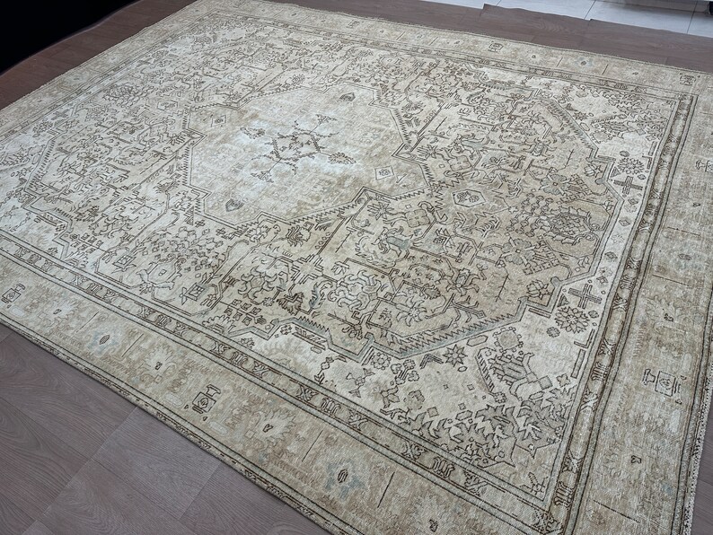10x12 Feet Vintage Oversize Area Rug Turkish Palace Area Rug Neutral