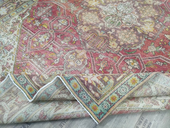 Extra Large Red Oushak Rug - 10x13 ft - Vintage Handmade Wool Area Rug