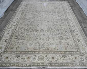 8x11 Vintage Turkish Oushak Rug: Hand-Knotted Wool Area Rug