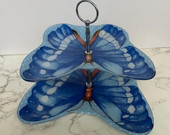 Vintage Butterfly Two Tiered Serving Tray