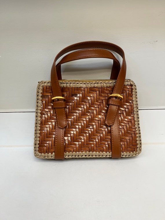 Vintage Brown Vinyl Woven Handbag Purse