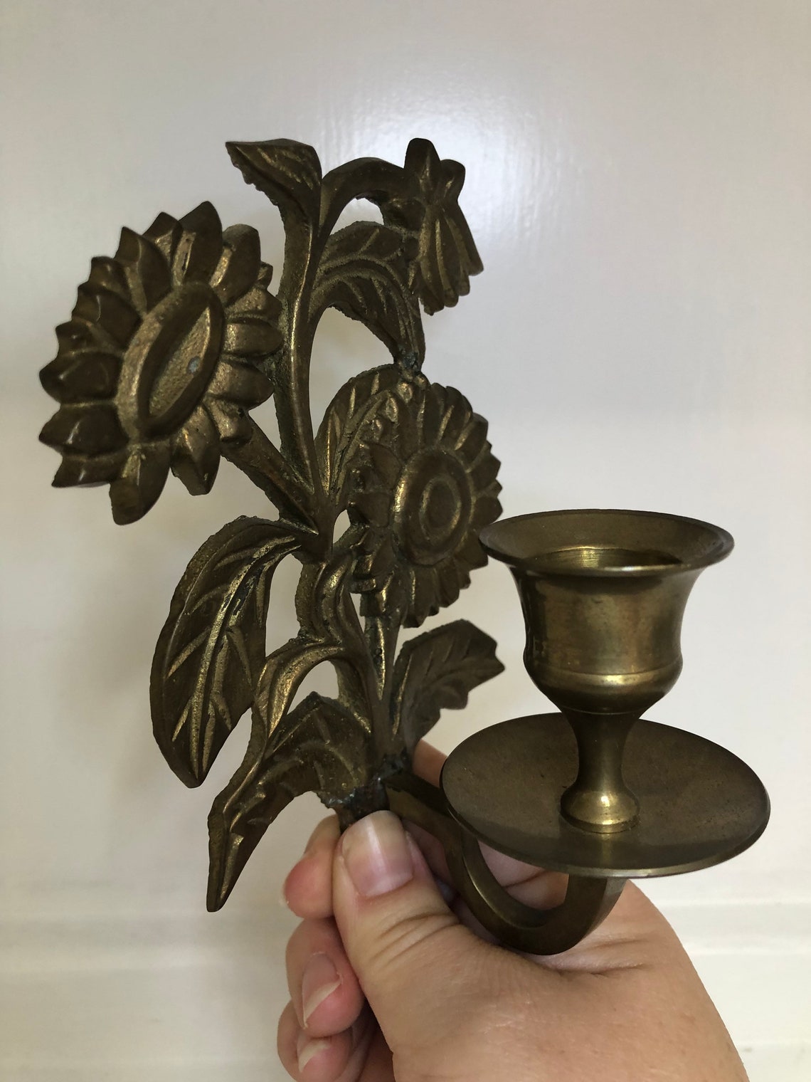 Vintage Brass Flower Candlestick Sconces Etsy