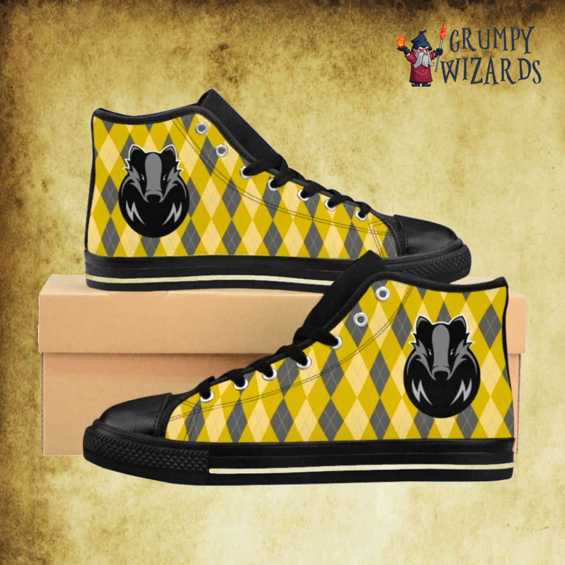 The Huff High Top Shoe Harry Potter Canvas Shoes Hogwarts Etsy