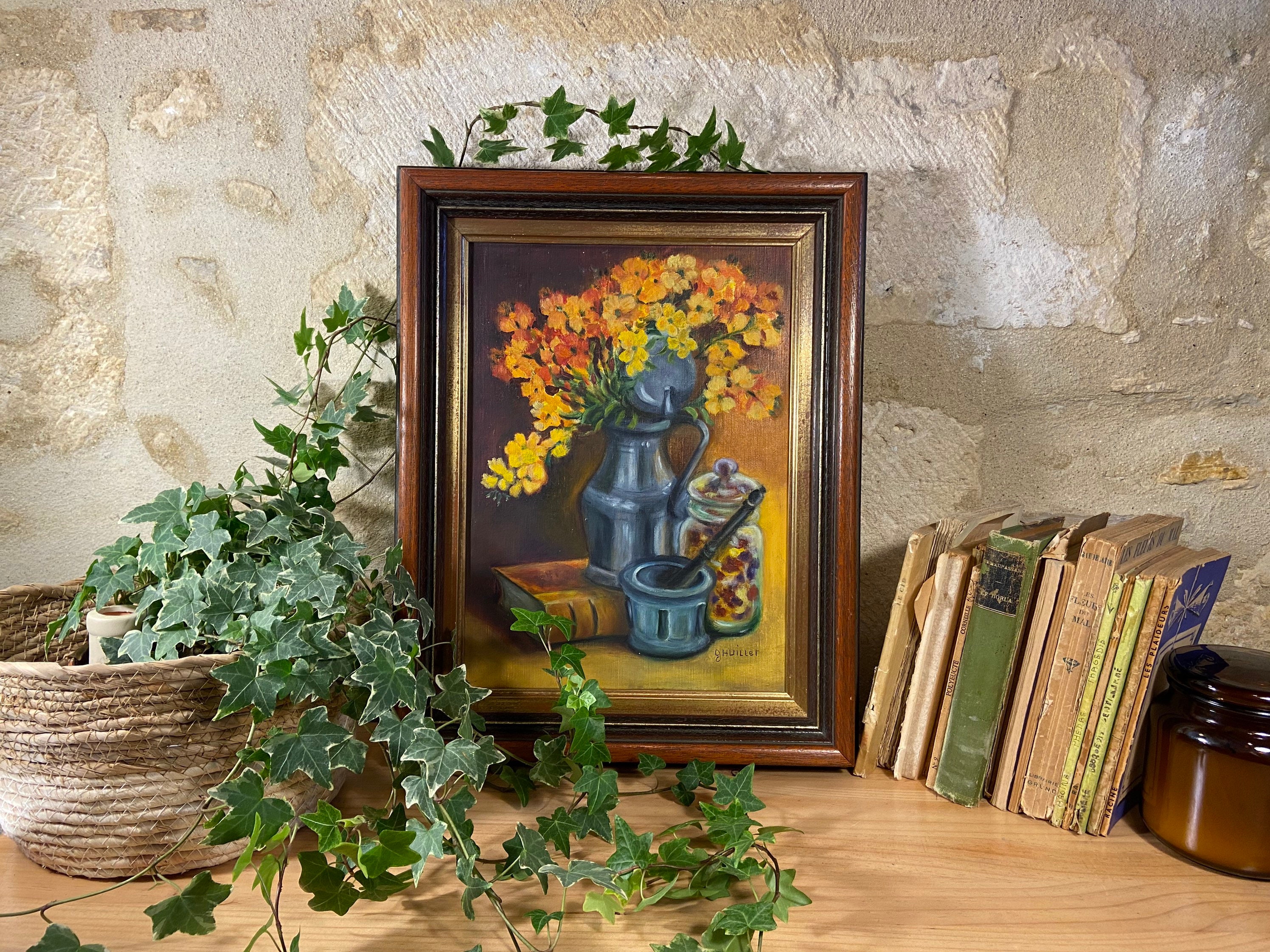 Peinture à L'huile Bouquet de Fleurs Signé Ghuillet