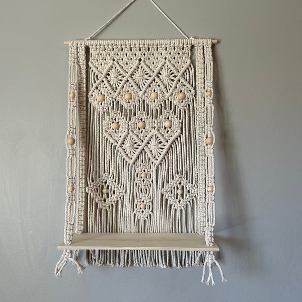 Macrame wall hanging shelf, boho home decor, macrame plant shelf, hanging storage shelf, handmade macrame decor