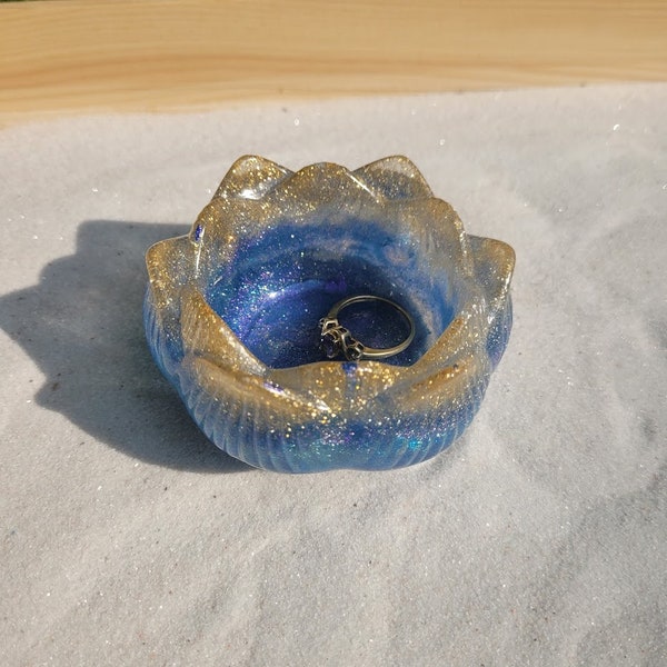 Lotus Blossom Pill Cup/ Resin Pill Container/ Decorative ring dish/Pill Holder/ Resin Flower Art/ Resin Lotus Blossom/ Trinket Tray/ Vanity