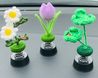 Cute Car Accessories, Daisy / Clove / Tulip Dashboard Decor for women Home decor shaking head plant Gift