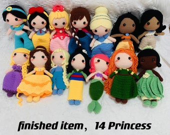 Artículo terminado Muñeca Princesa de Crochet, Muñeca Amigurumi Inspirada en Disney Blancanieves Mulan Cenicienta Aurora Ariel Bella Tiana Rapunzel Anna Elsa