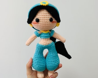 Poupée princesse au crochet, lampe princesse jasmin Aladdin lampe princesse Amigurumi, déclaration de poupées mignonnes princesse faite main jouet cadeau pour les enfants