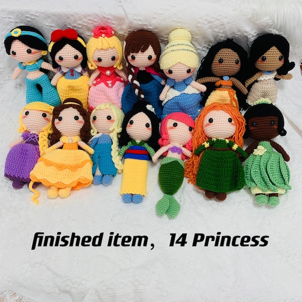 Finished item Crochet Princess Doll, Disney Inspired Amigurumi Doll Snow White Mulan Cinderella Aurora Ariel Belle Tiana Rapunzel Anna Elsa