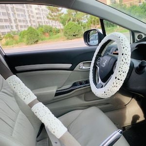 Steering Wheel Cover for women, Crochet seat belt Cover, statement Gift car decor for her Car Accessories decorations