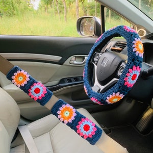 Coprivolante all'uncinetto, copri cintura di sicurezza a forma di fiore per donna, decorazioni per accessori auto