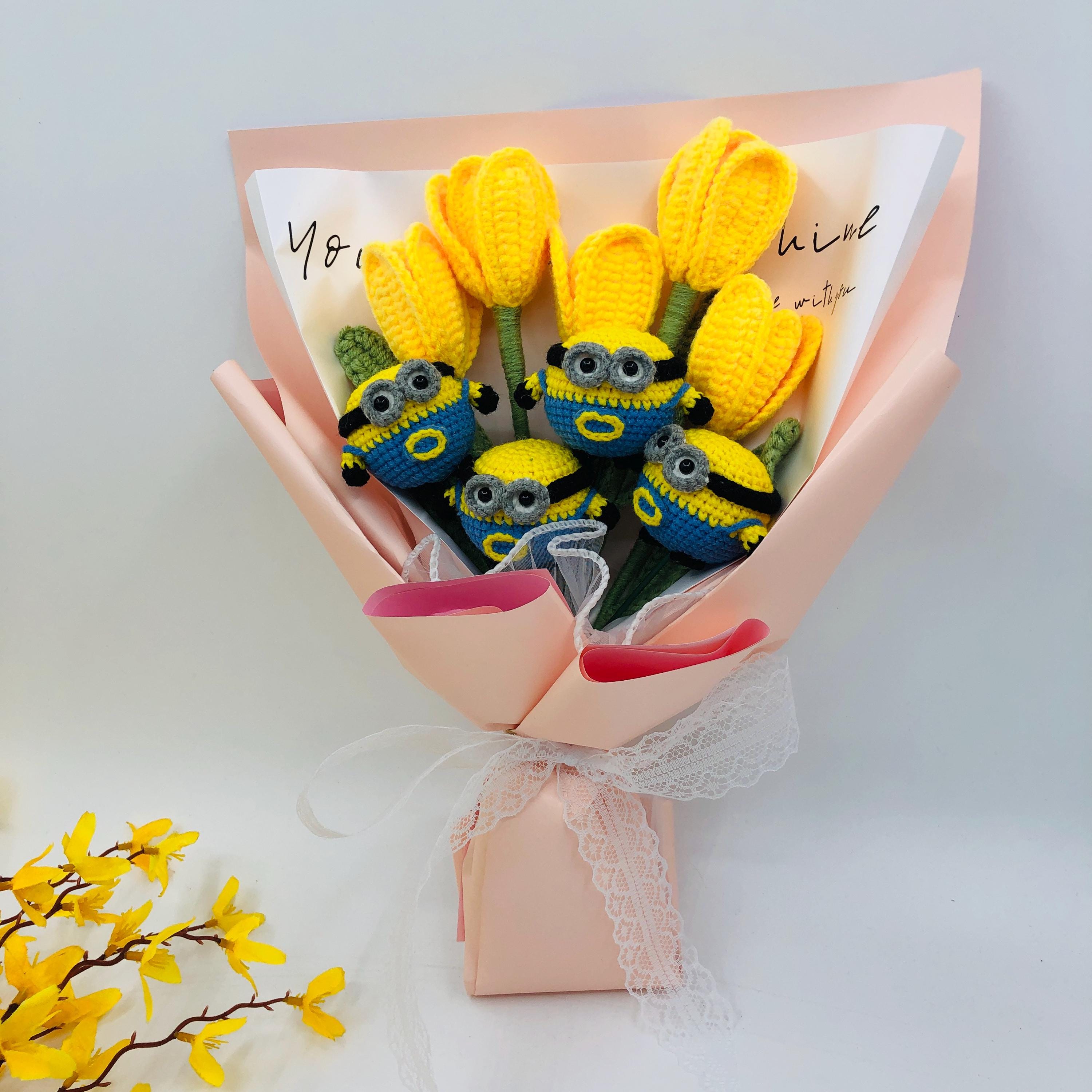 Crochet Minions Tulip Banquet, Handmade Flower for Mother, Friend