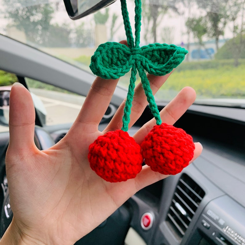 Cute Cherry Crochet Car Mirror Hanging Accessories for Women Etsy