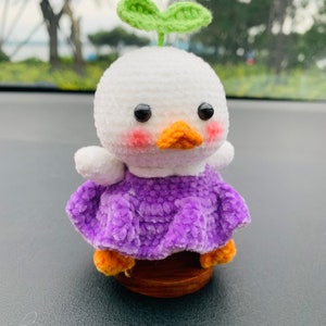 Handmade crochet Cute Duck with grass on its head Car Accessories, sunflower car Dashboard Decor for women