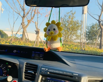 Handmade crochet Swing duck animal Car Mirror Hanging Flower Decor Teens Interior Rear View Mirror Accessories for Women Charm decor
